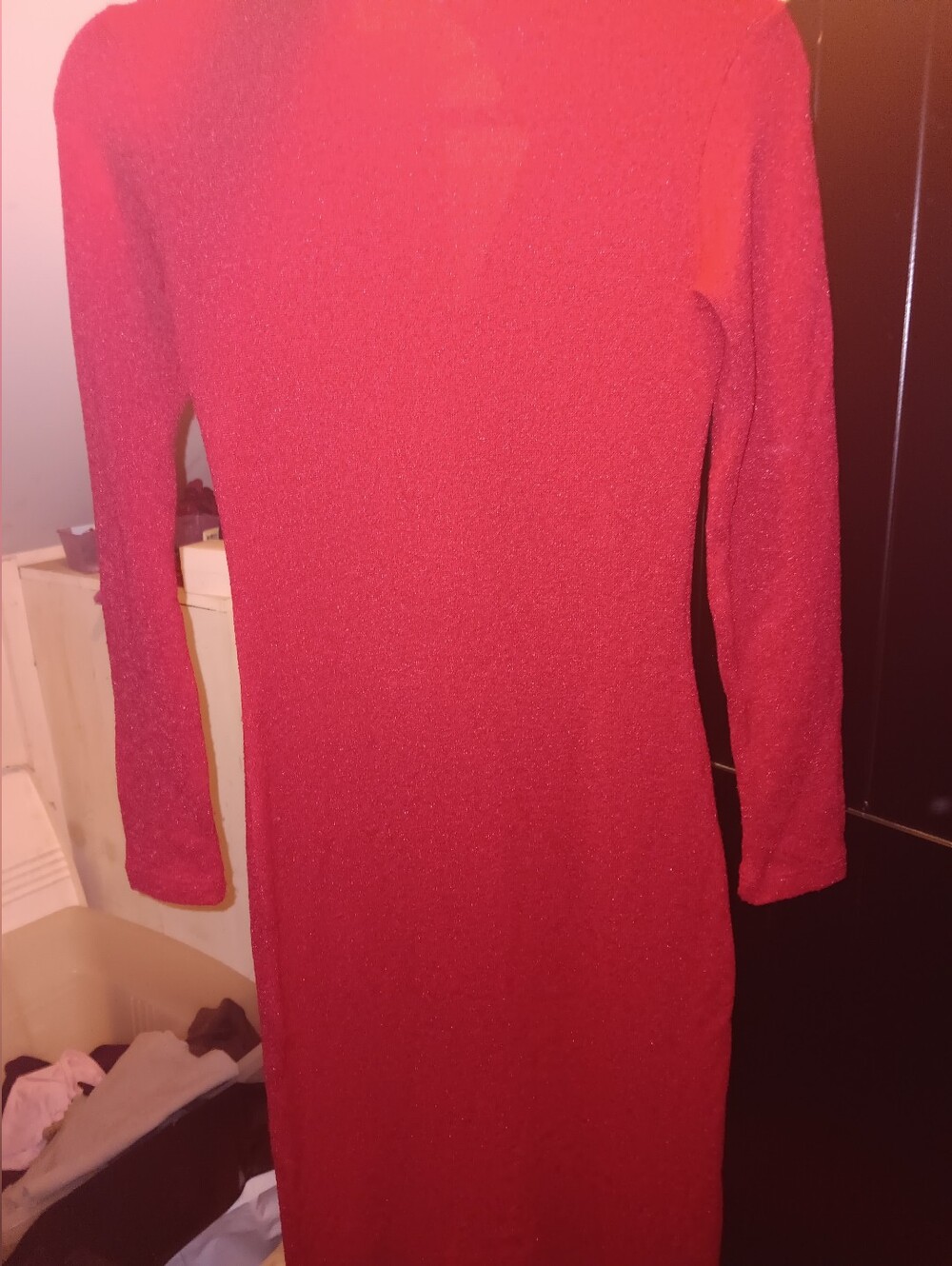 Elegant Red Long-Sleeve Sweater Dress